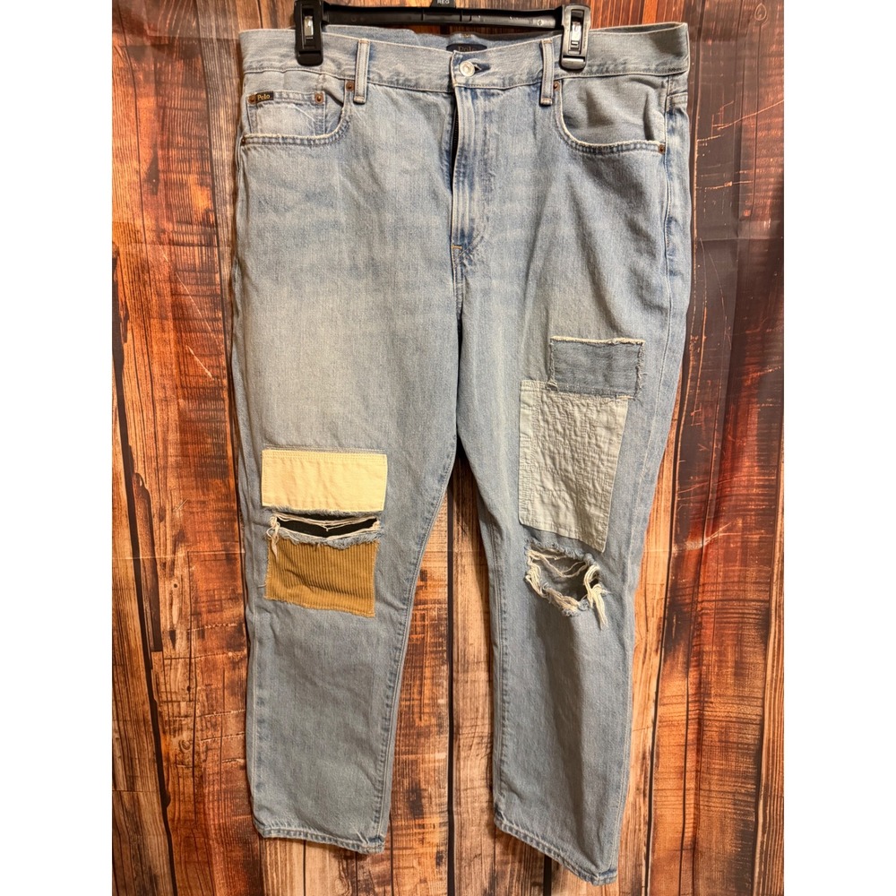 Polo Ralph Lauren The Avery Boyfriend Patchwork Distressed Jeans Light Wash 32